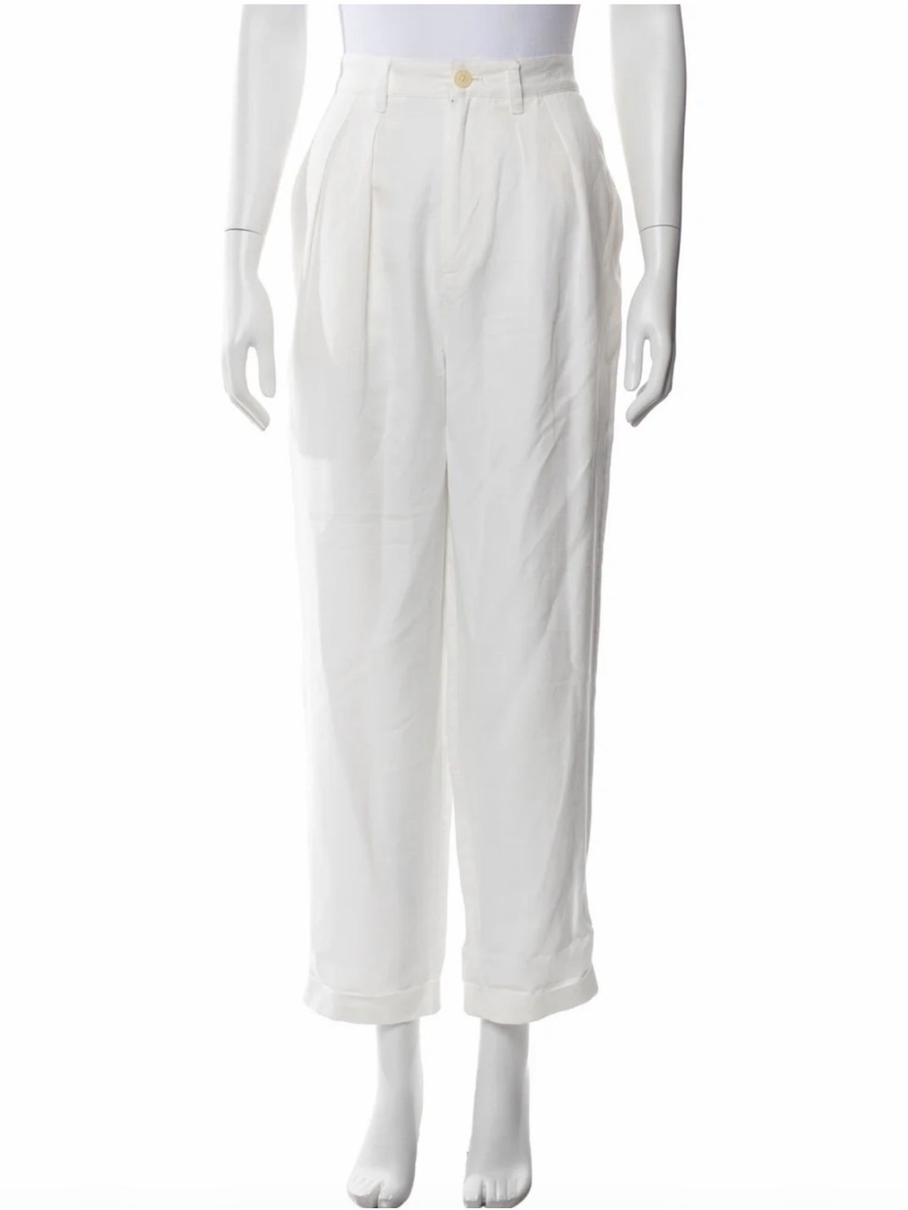 Alex Mill White High-Waist Ankle Pleated Trousers